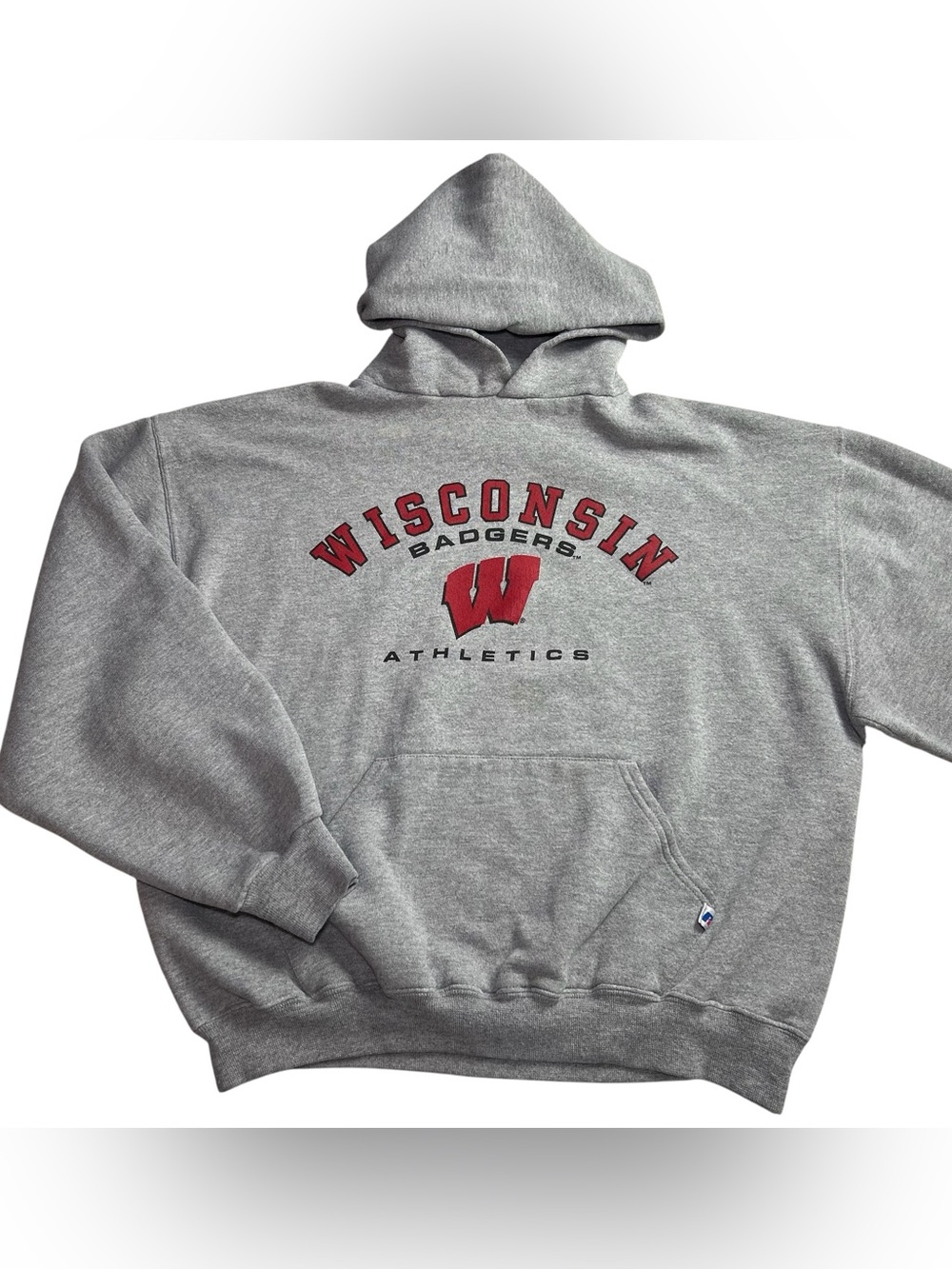Vintage 90s Wisconsin Badgers Athletics Russell Men’s L Hoodie Sweatshirt Gray